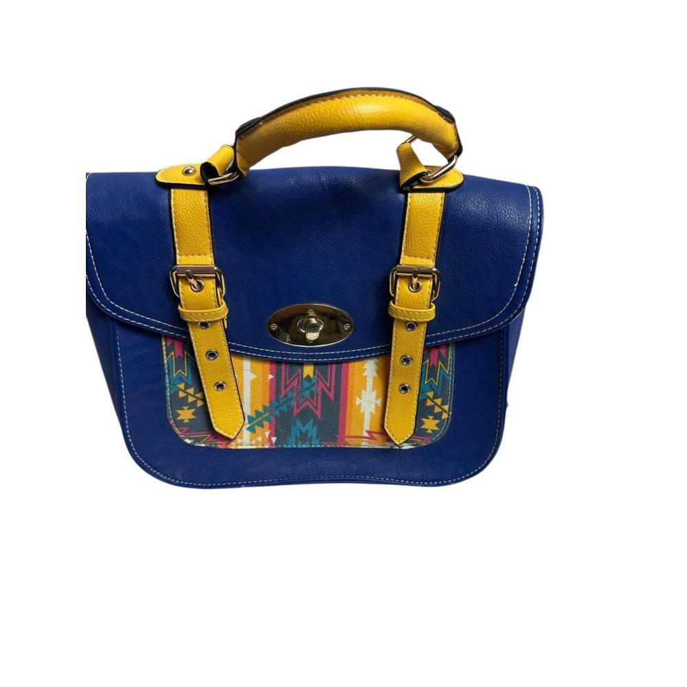 Cirque Du Soleil Blue Bag With Yellow Handle Aztec Print No Shoulder Strap - Picture 2 of 16